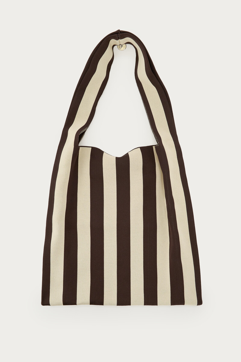 Brown large tote bag with beige stripes | My Jewellery