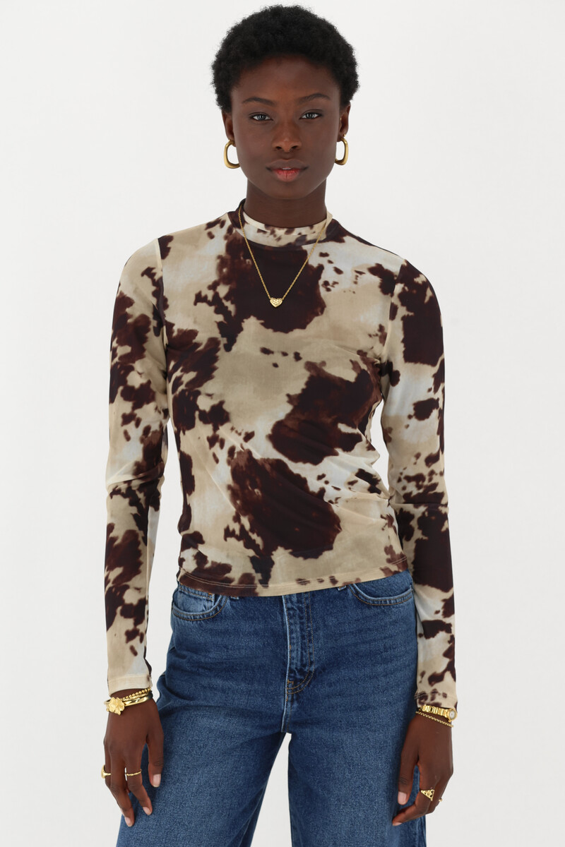 Brown mesh top with cow print | My Jewellery