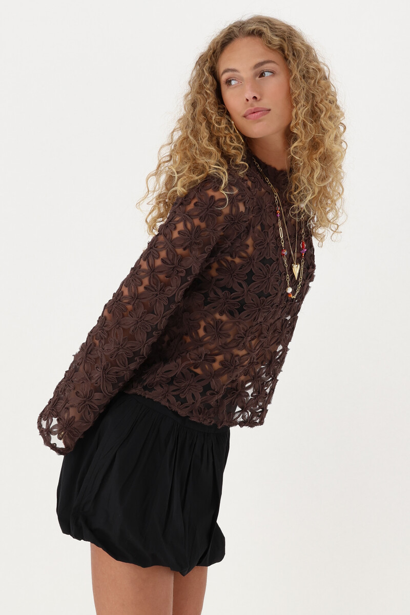 Brown mesh top with flowers | My Jewellery