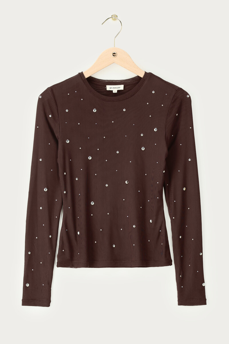 Brown mesh top with silver-coloured studs | My Jewellery