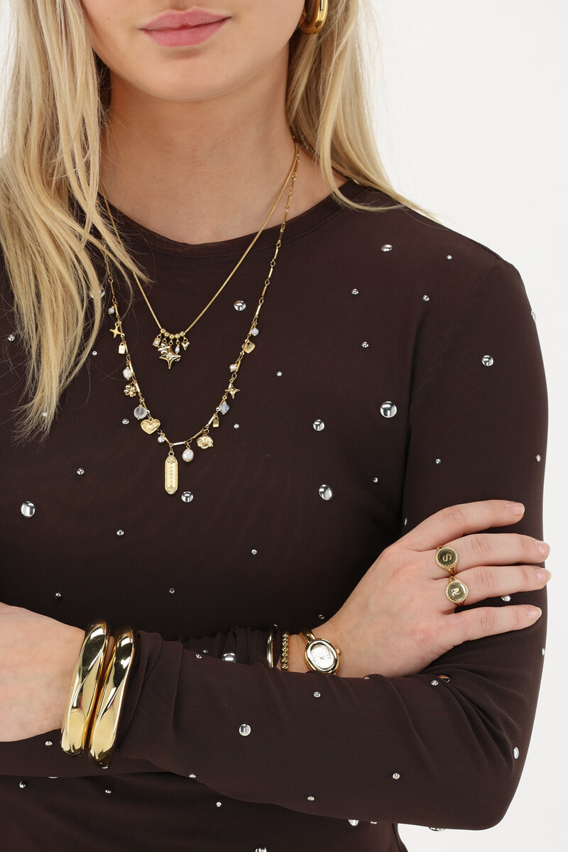 Brown mesh top with silver-coloured studs | My Jewellery