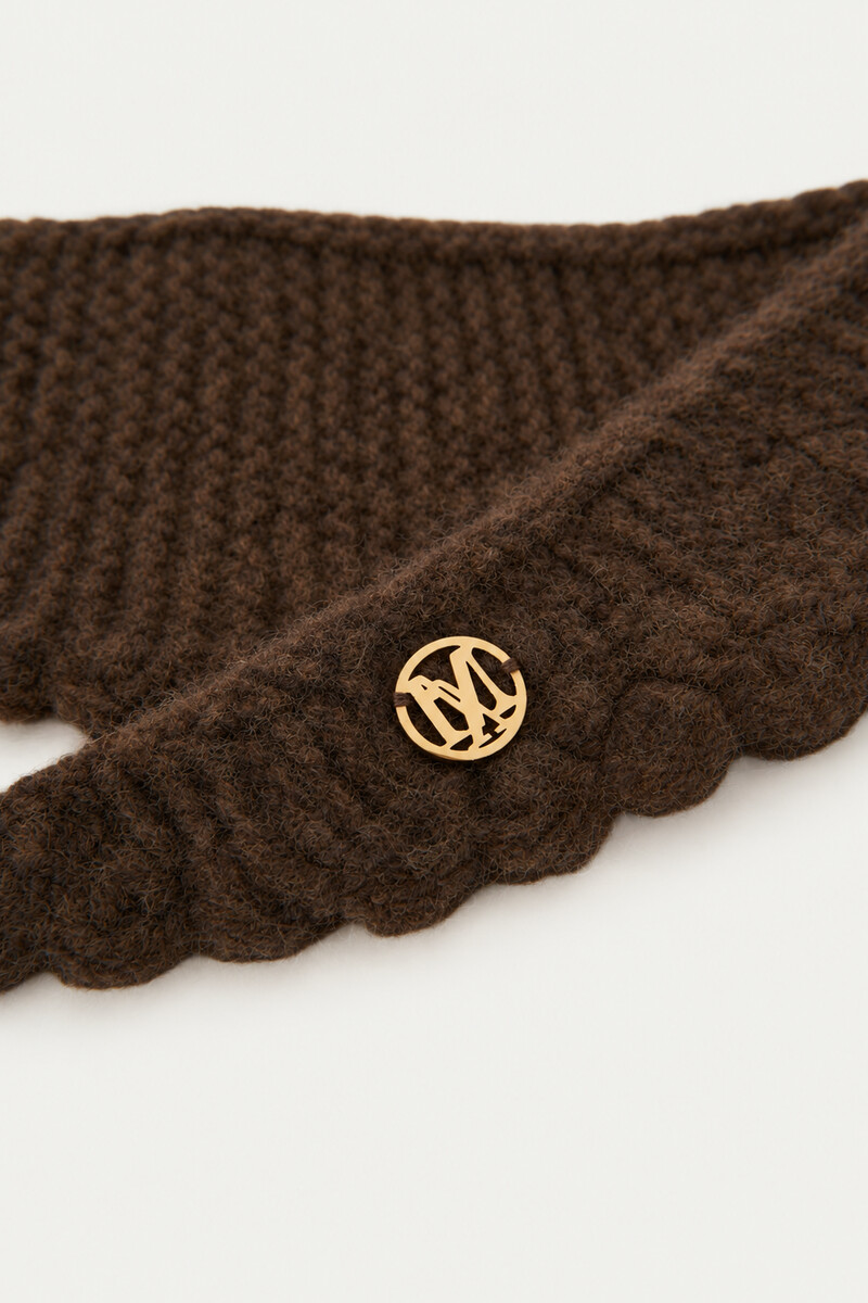 Brown mini knitted scarf with scalloped edge | My Jewellery