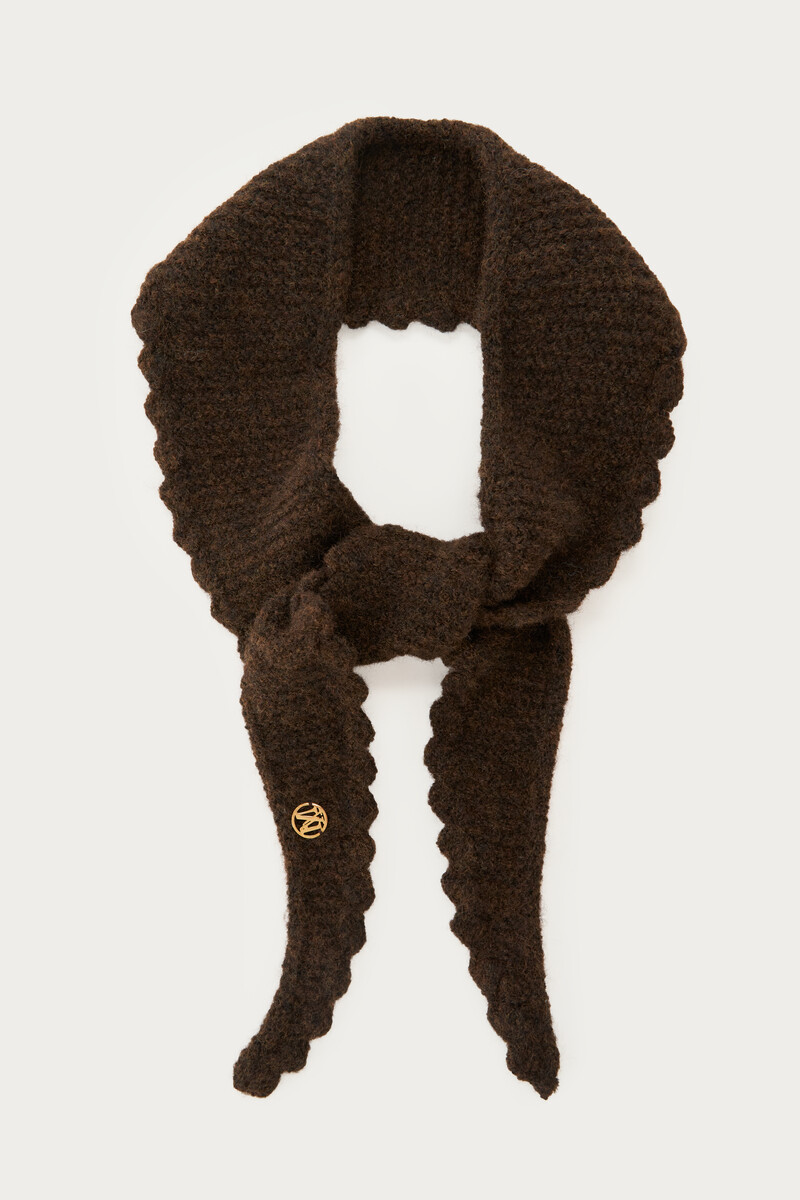 Brown mini knitted scarf with scalloped edge | My Jewellery