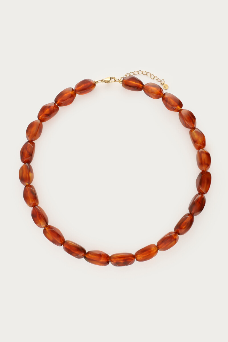 Bruine ketting met ovalen kralen