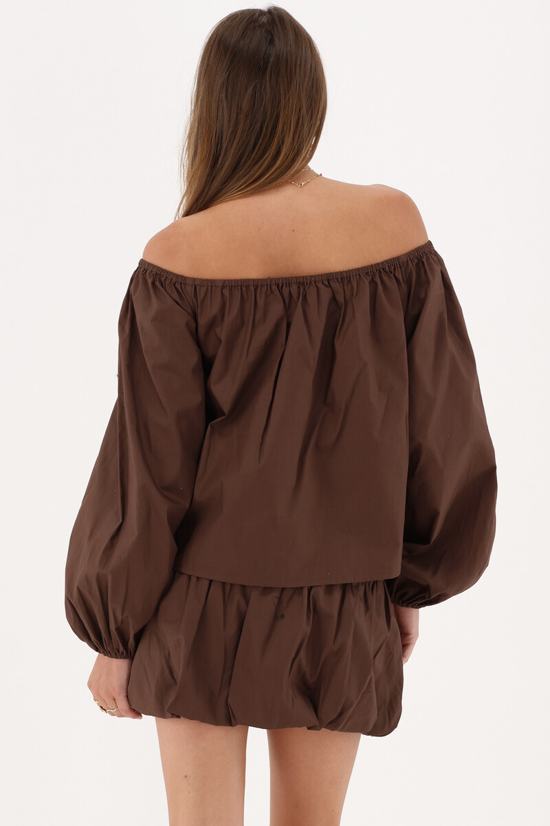 Brown off-shoulder top with balloon sleeves | My Jewellery