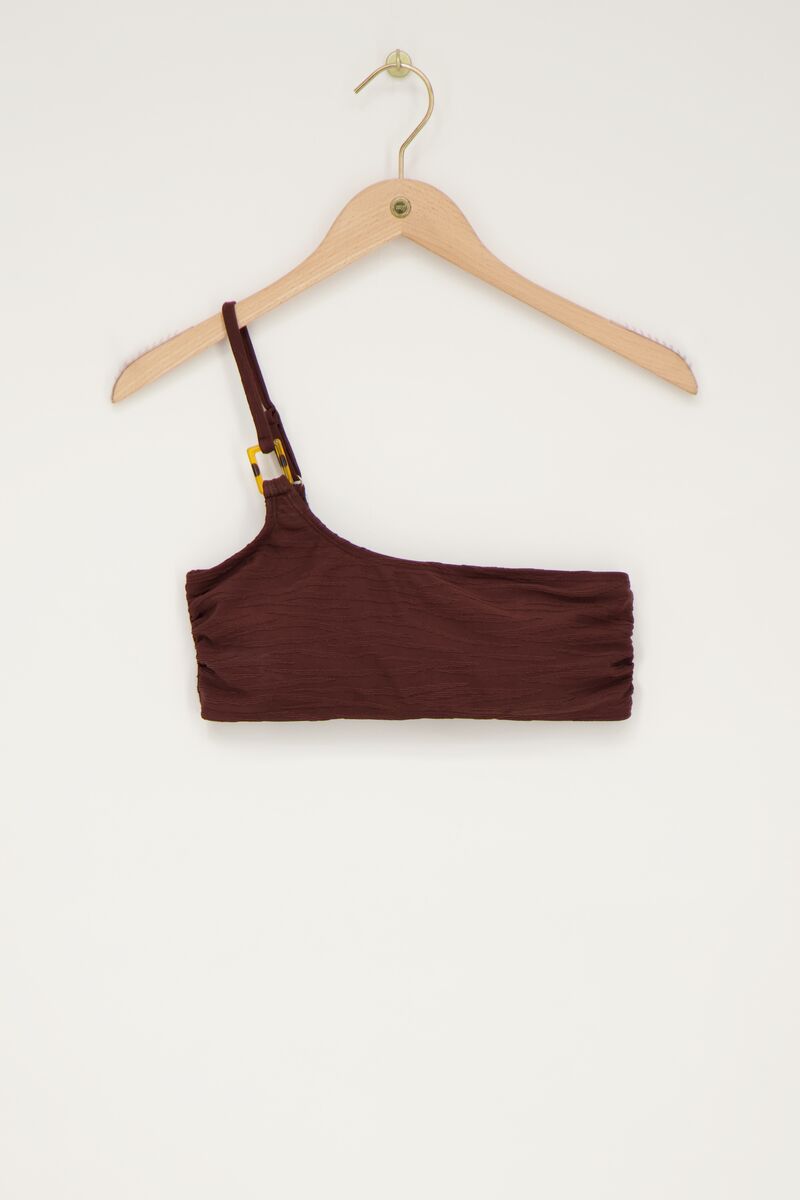 Brown one-shoulder bikini top with texture | My Jewellery