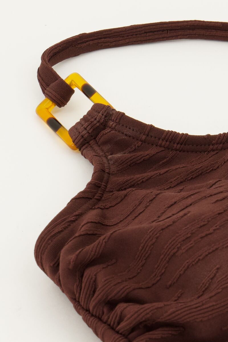 Brown one-shoulder bikini top with texture | My Jewellery