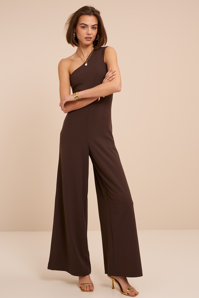 Brown one-shoulder jumpsuit | My Jewellery