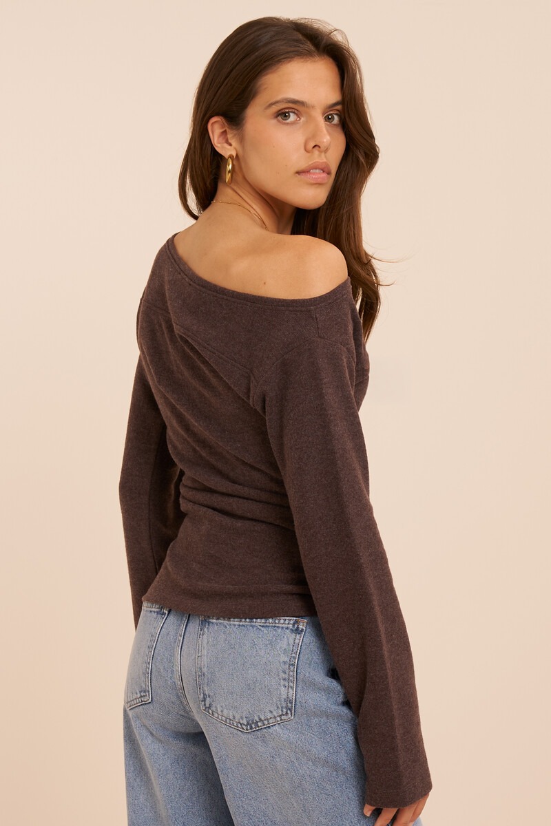Brown one-shoulder top with long sleeves | My Jewellery