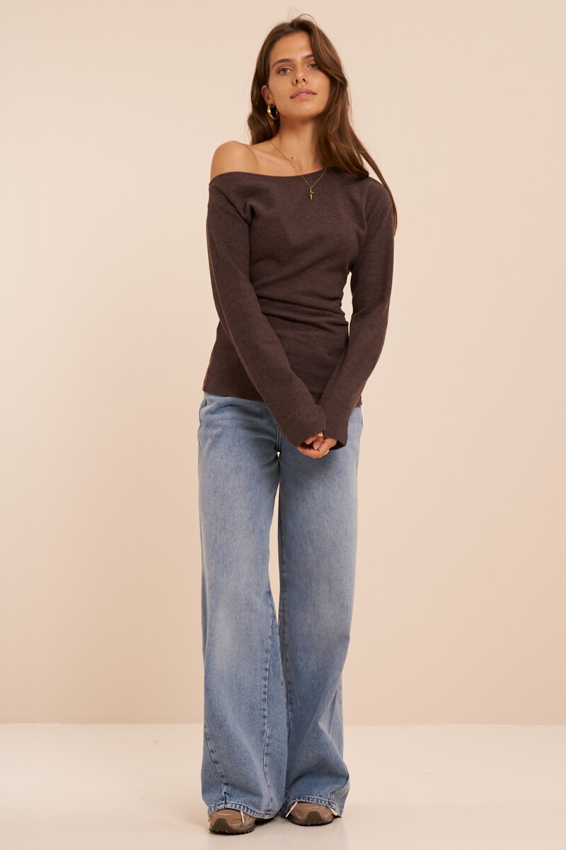 Brown one-shoulder top with long sleeves | My Jewellery
