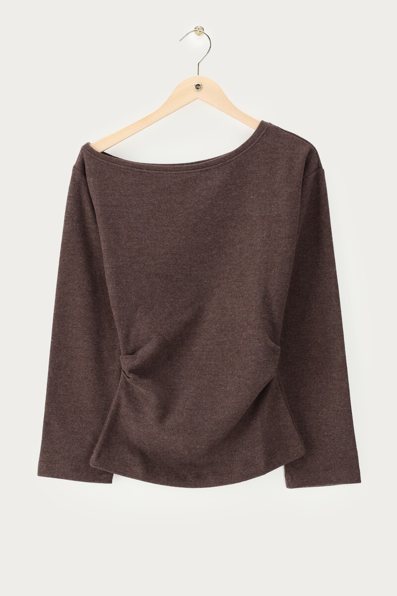 Brown one-shoulder top with long sleeves | My Jewellery