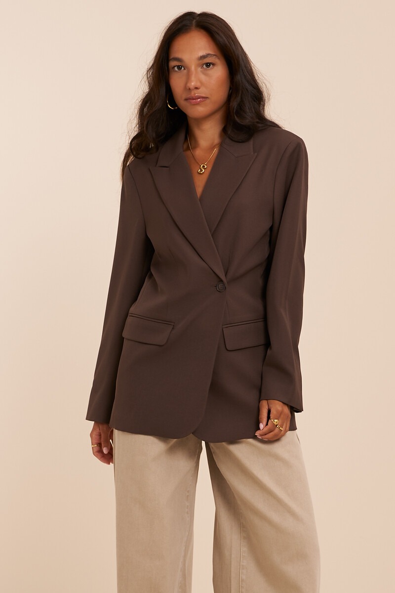 Brown oversized blazer with button fastening | My Jewellery