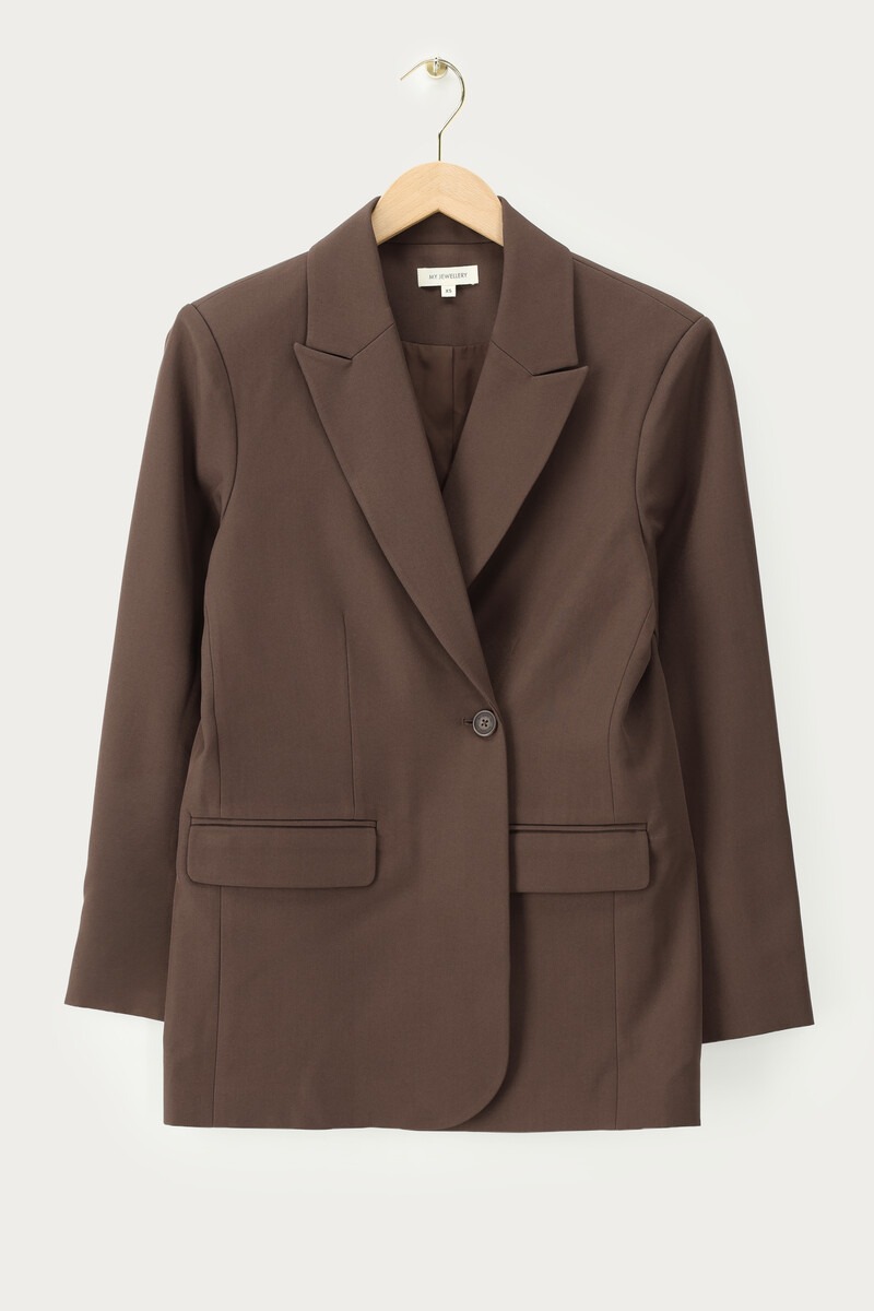 Brown oversized blazer with button fastening | My Jewellery