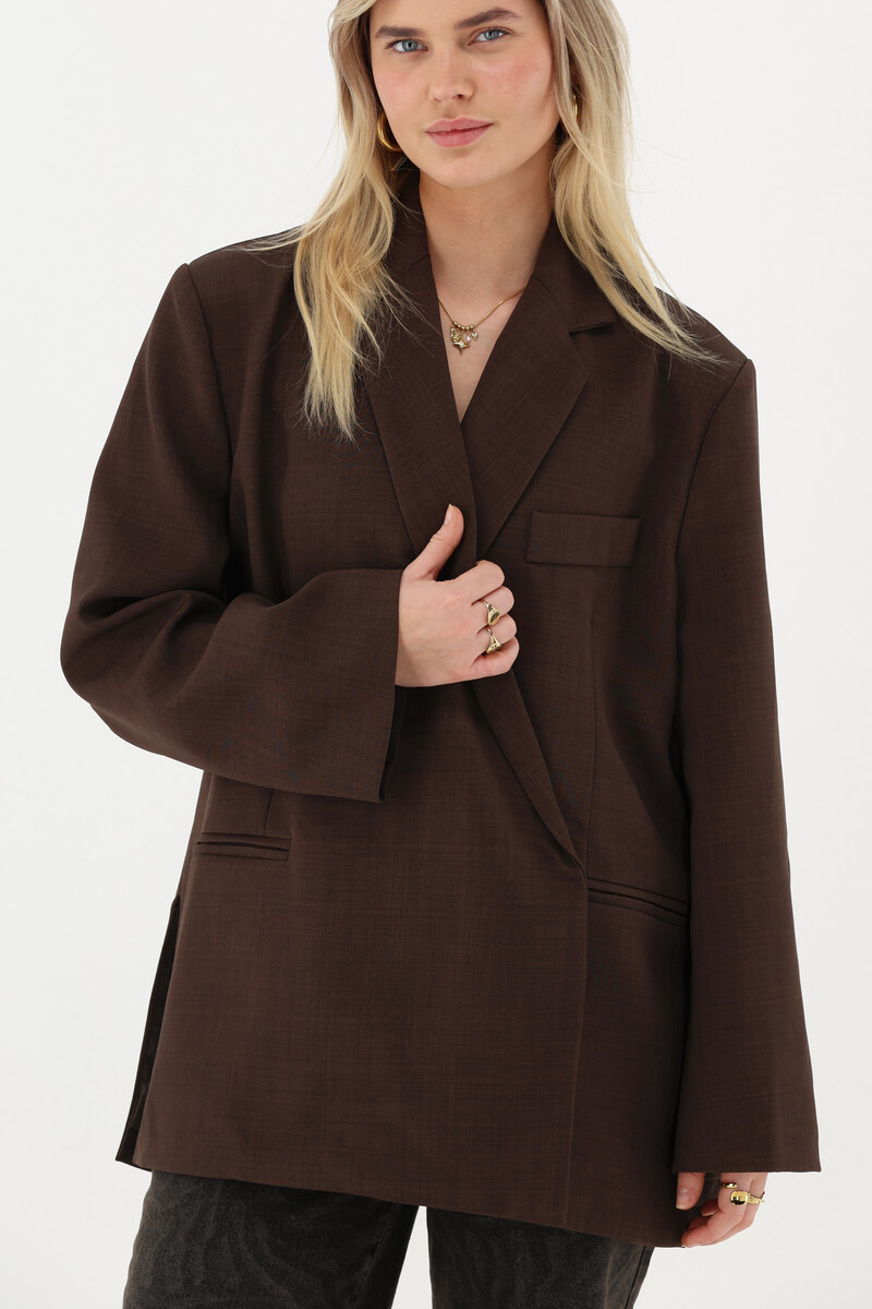 Brown oversized blazer with side slits | My Jewellery