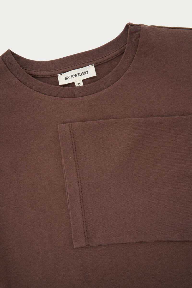 Brown oversized T-shirt with long sleeves and shoulder pads | My Jewellery