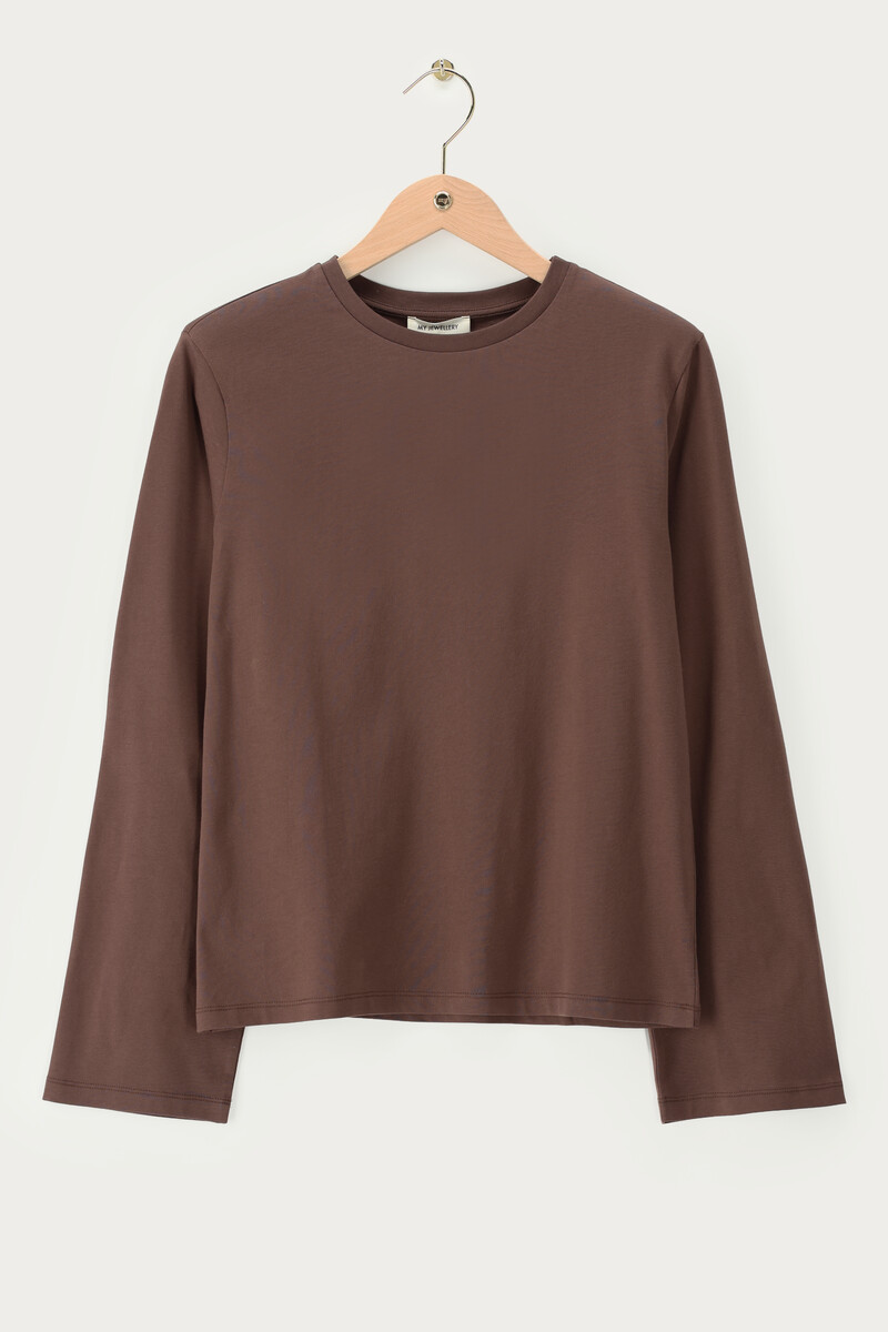 Brown oversized T-shirt with long sleeves and shoulder pads | My Jewellery