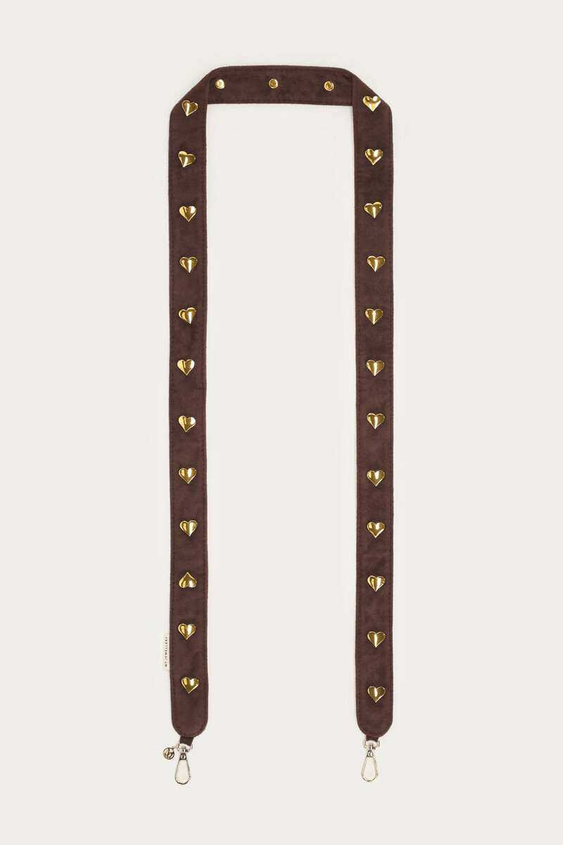 Brown phone cord in suede look with hearts studs | My Jewellery