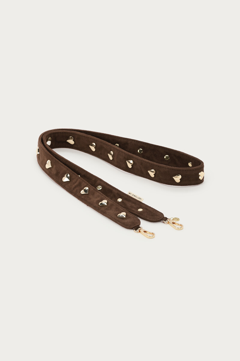 Brown phone cord in suede look with hearts studs | My Jewellery