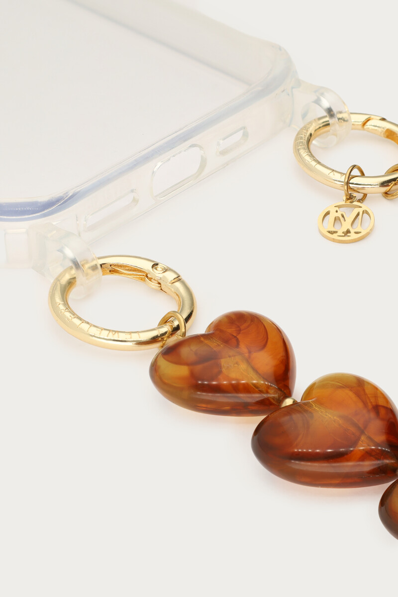 Brown phone cord with hearts | My Jewellery