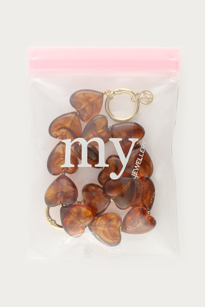 Brown phone cord with hearts | My Jewellery