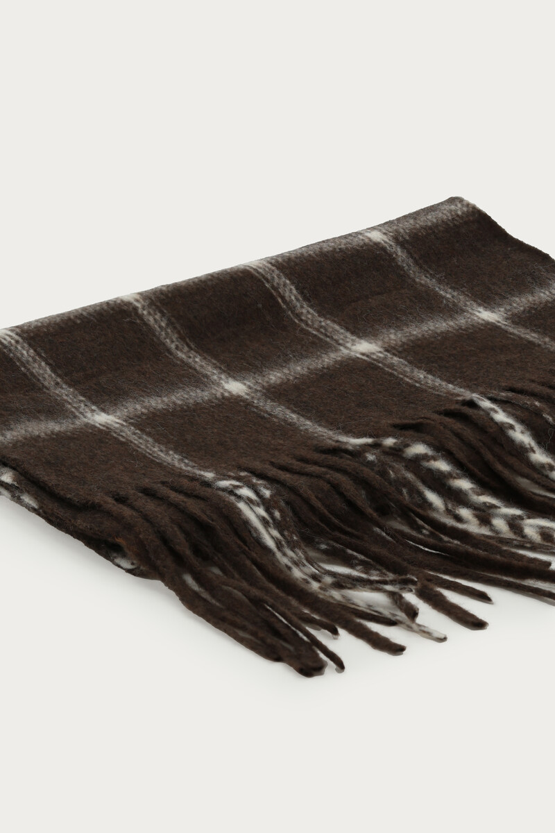 Brown checked scarf with fringes | My Jewellery