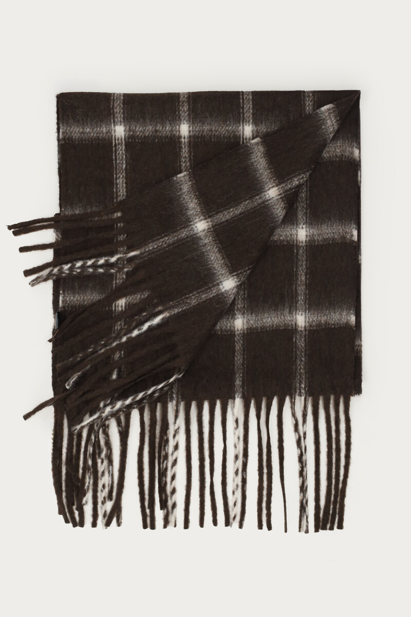 Brown checked scarf with fringes | My Jewellery