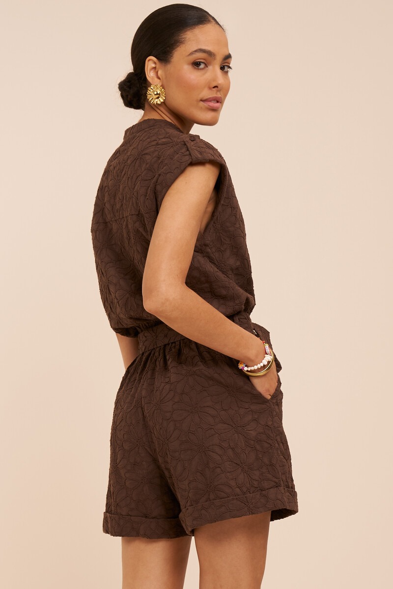 Brown playsuit with floral embroidery | My Jewellery