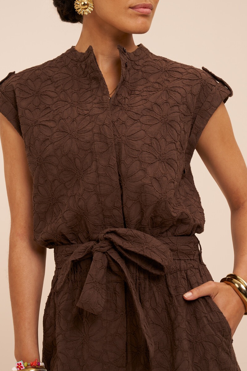 Brown playsuit with floral embroidery | My Jewellery