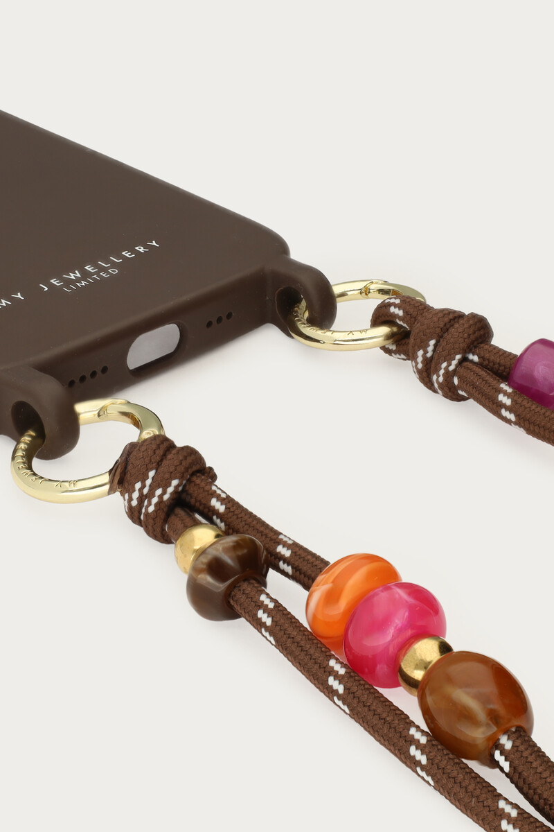 Brown rope phone cord with initial and beads | My Jewellery