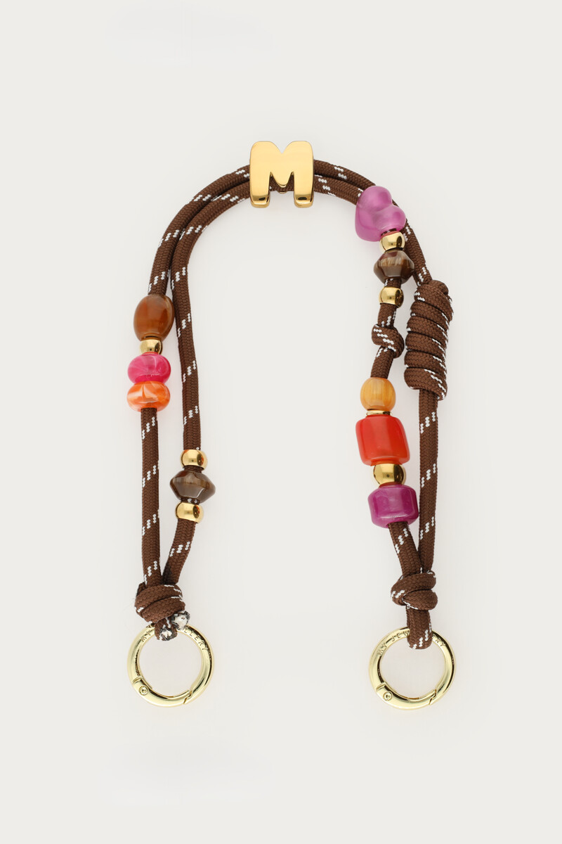 Brown rope phone cord with initial and beads | My Jewellery
