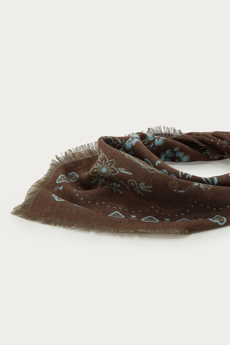 Brown scarf with blue paisley print | My Jewellery