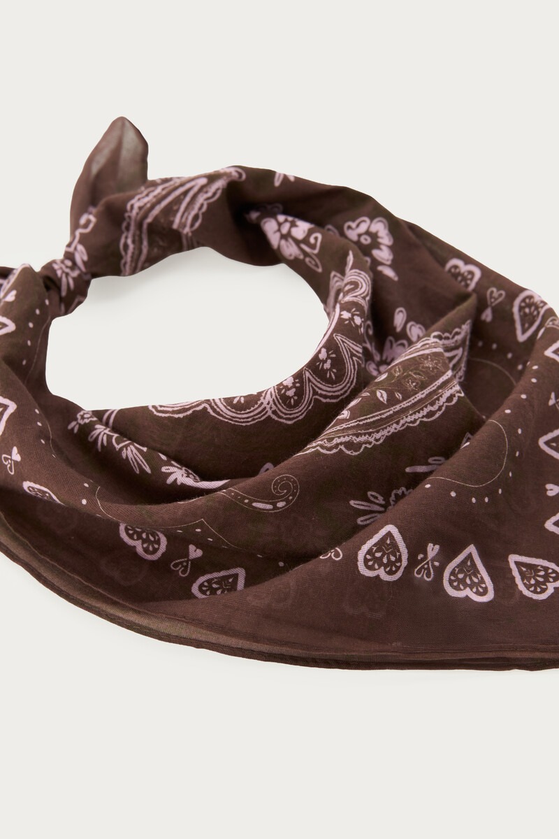 Brown scarf with pink paisley print | My Jewellery