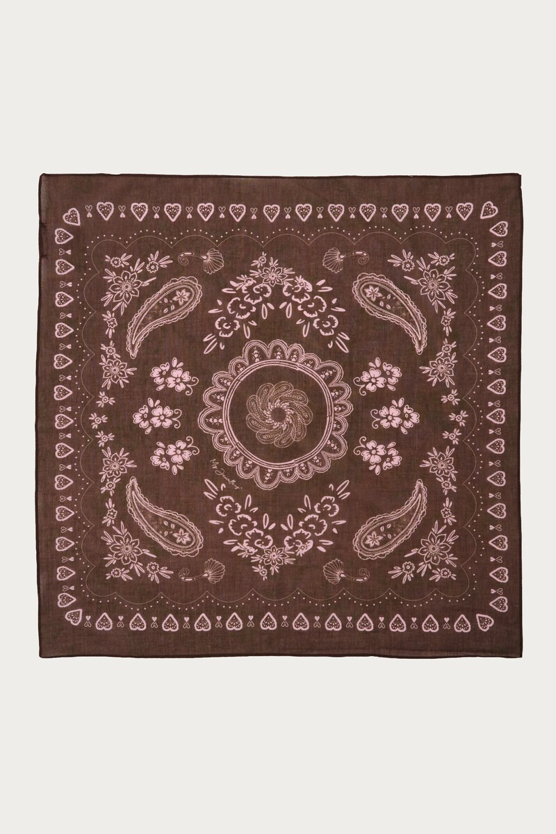 Brown scarf with pink paisley print | My Jewellery
