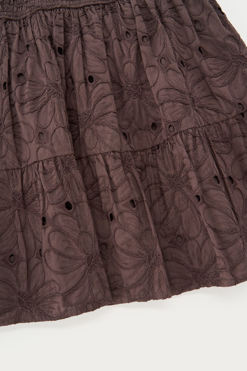 Brown short skirt with embroidery and elasticated waistband | My Jewellery