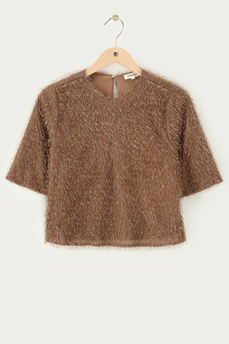 My jewellery Bruine Top Met Korte Mouwen En Sequins