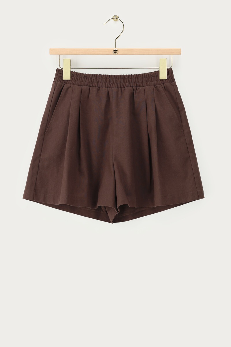 Brown shorts in linen look with elasticated waistband | My Jewellery