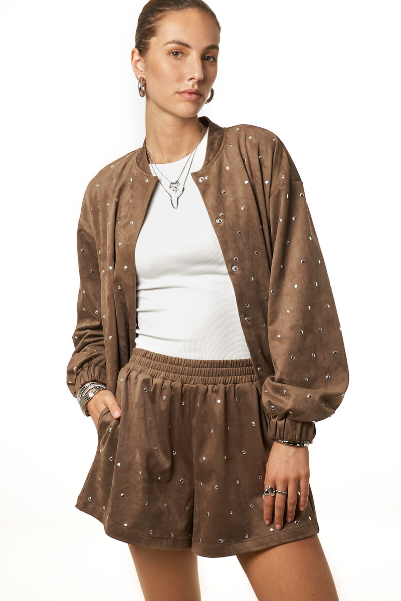 Brown shorts in suede look with studs | My Jewellery