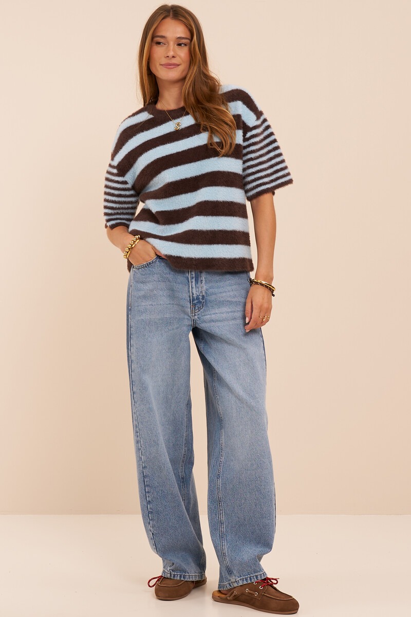 Brown shortsleeve striped knit | My Jewellery