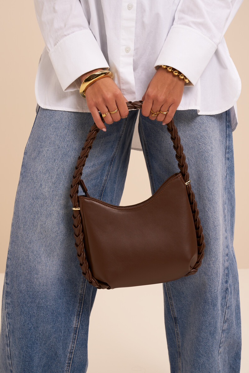 Brown shoulder bag with braided detail | My Jewellery