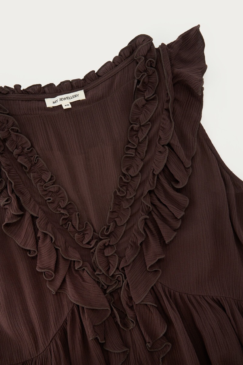 Brown sleeveless top with ruffles | My Jewellery
