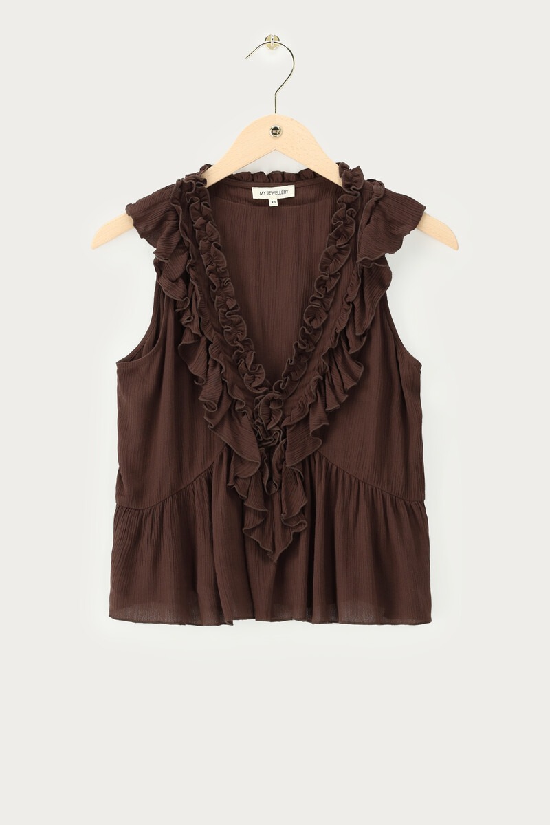 Brown sleeveless top with ruffles | My Jewellery