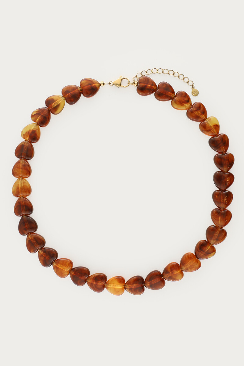 Brown narrow heart beaded necklace