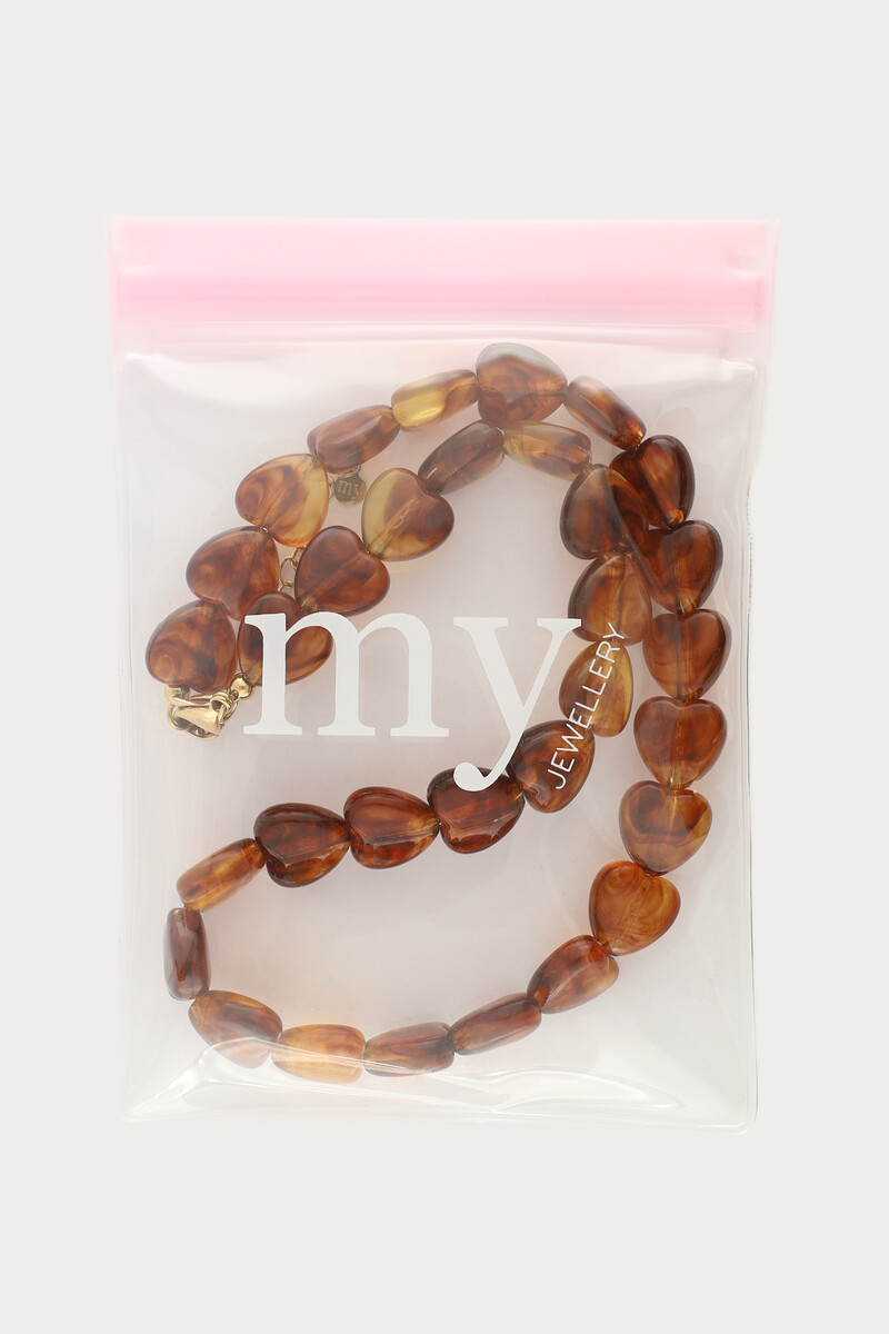 Brown narrow heart beaded necklace | My Jewellery