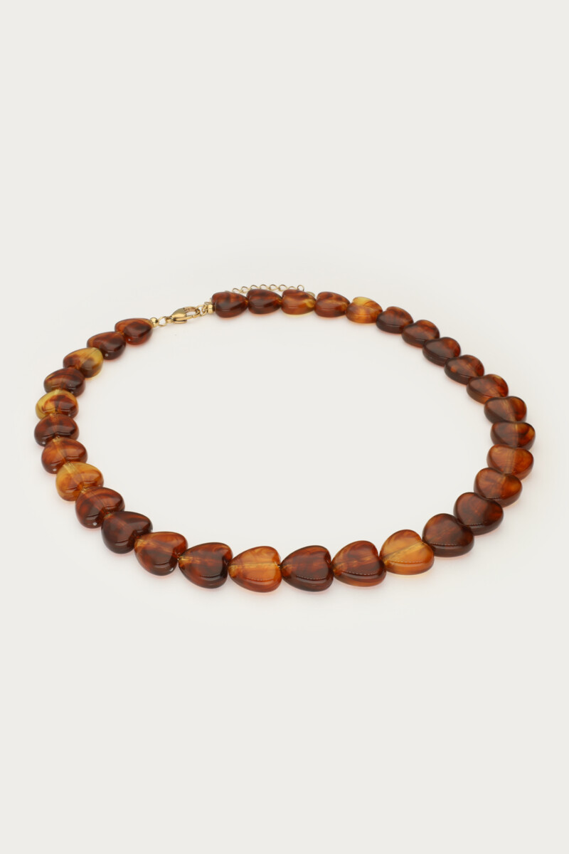 Brown narrow heart beaded necklace | My Jewellery