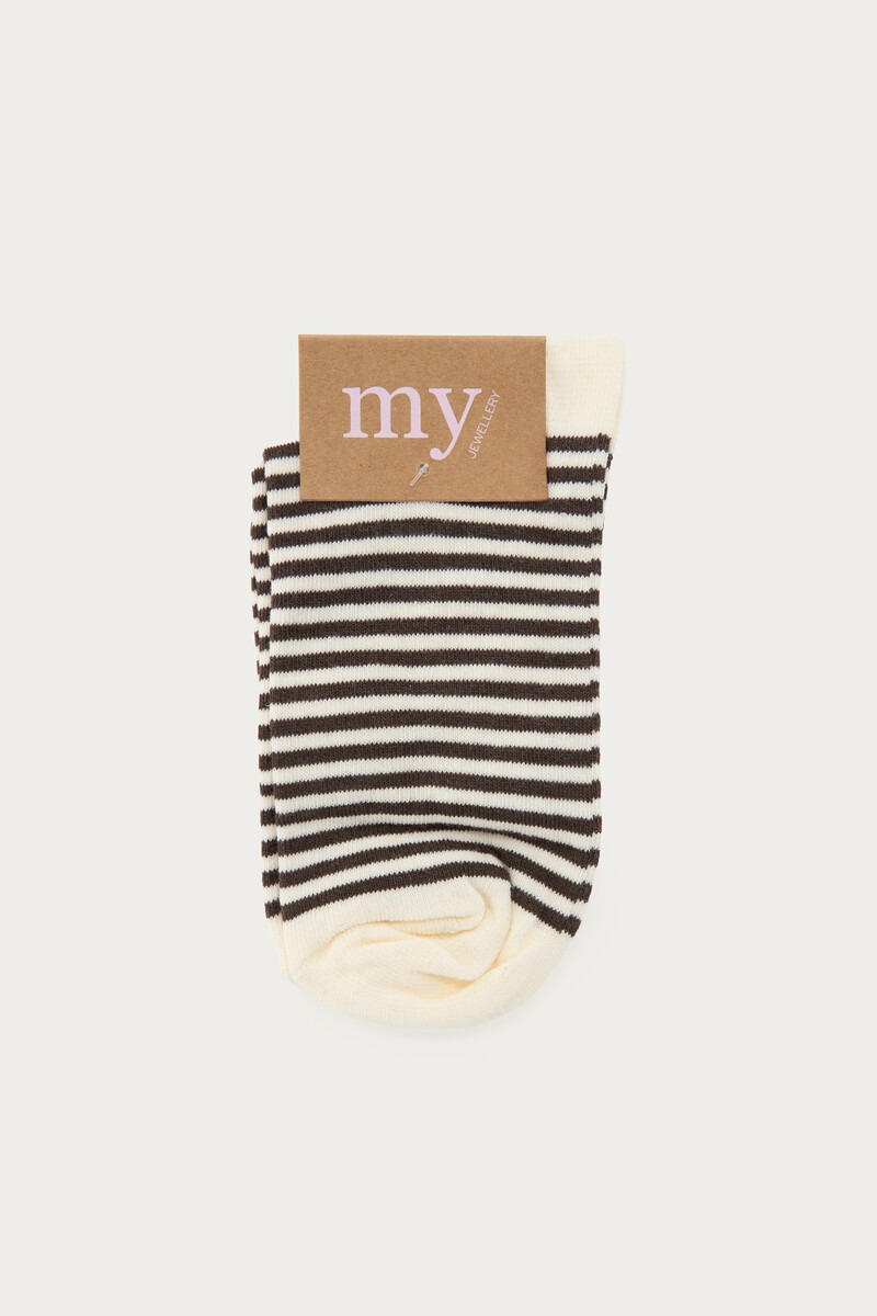Brown Socks with Stripes and Ruffle | My Jewellery