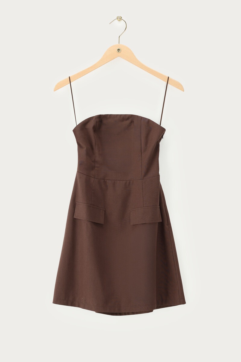 Brown Linen-Look Strapless Dress | My Jewellery