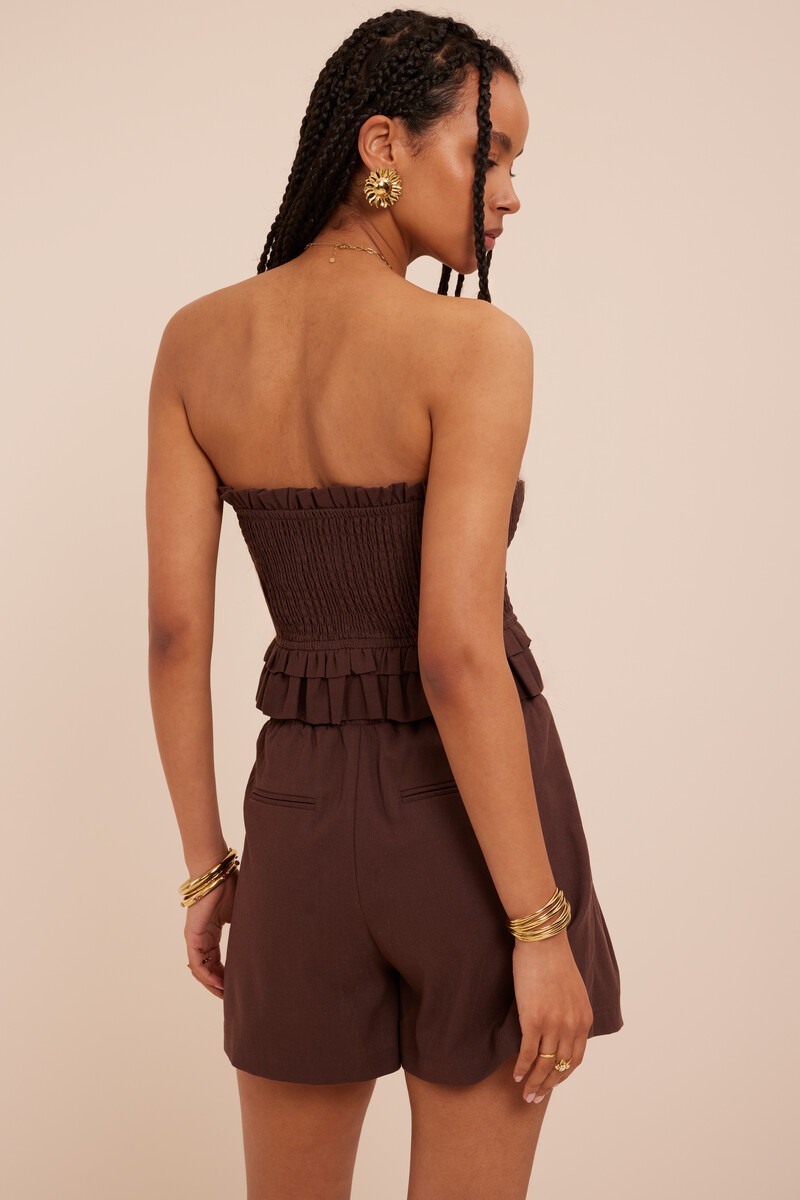 Brown strapless top with ruffles | My Jewellery