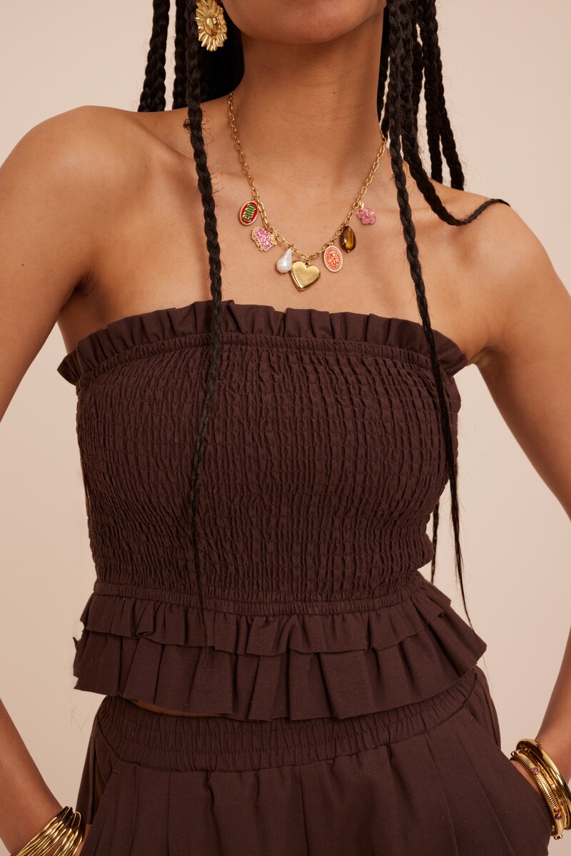 Brown strapless top with ruffles | My Jewellery