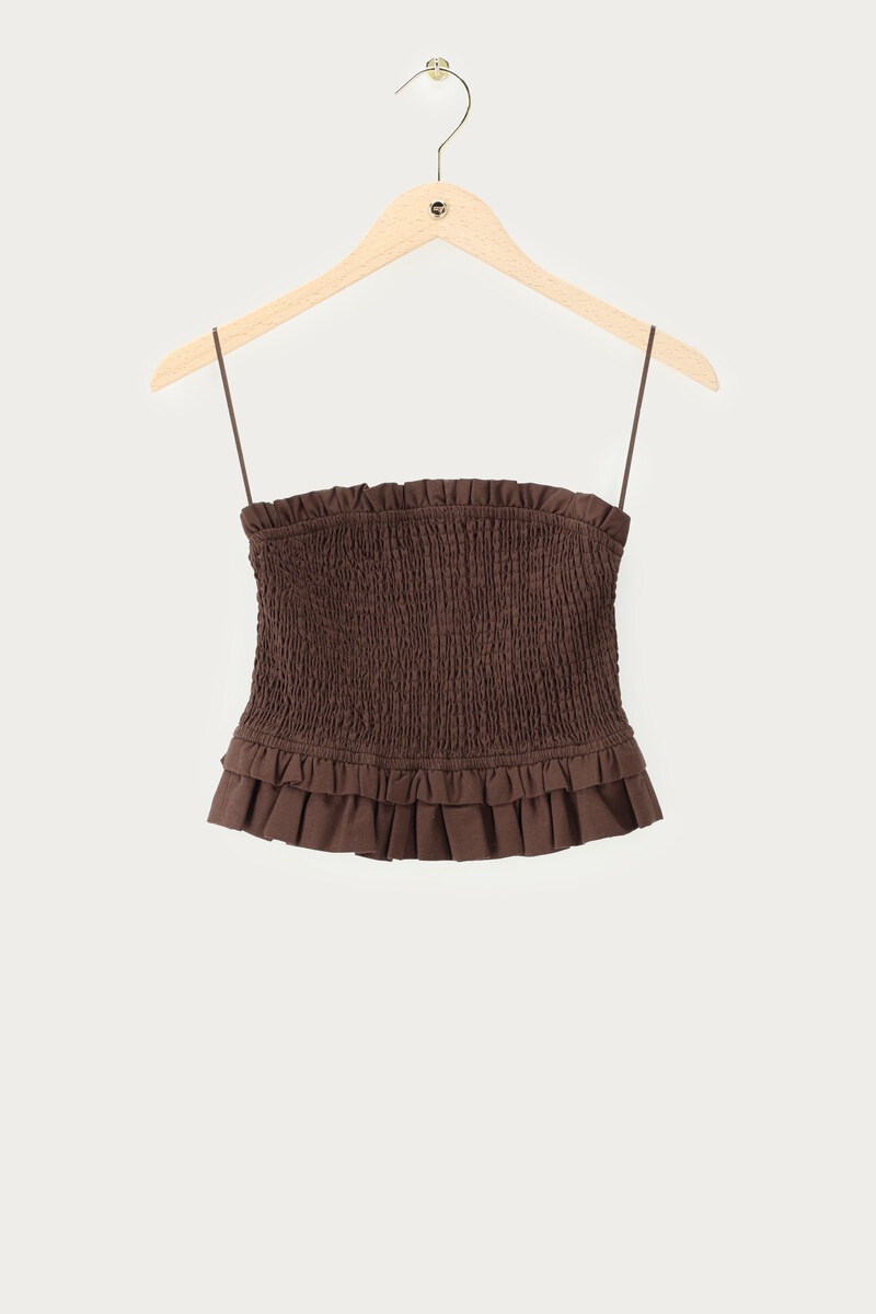 Brown strapless top with ruffles | My Jewellery