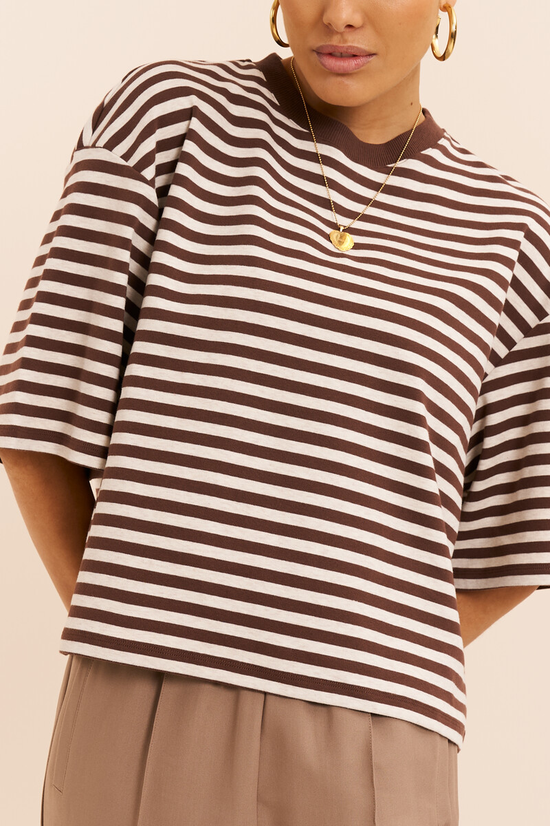 Brown striped boxy T-shirt | My Jewellery